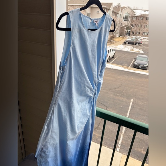 🆕🦋 DKNY Blue Ombre Midi Dress Size 10 NWT 100% Cotton Ruched Side Summer Dress - Picture 6 of 15